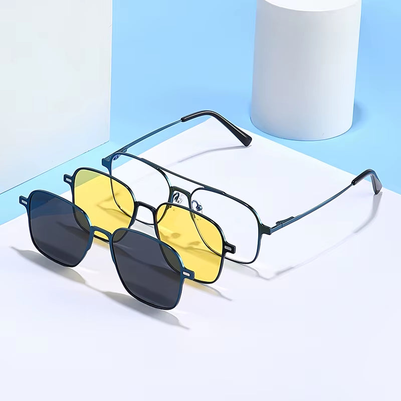 New Metal 3 in 1 Polarized Sunglasses Men Style Magnet Clip on Glasses Frame Trend 2024 Optical Computer Glasses UV400