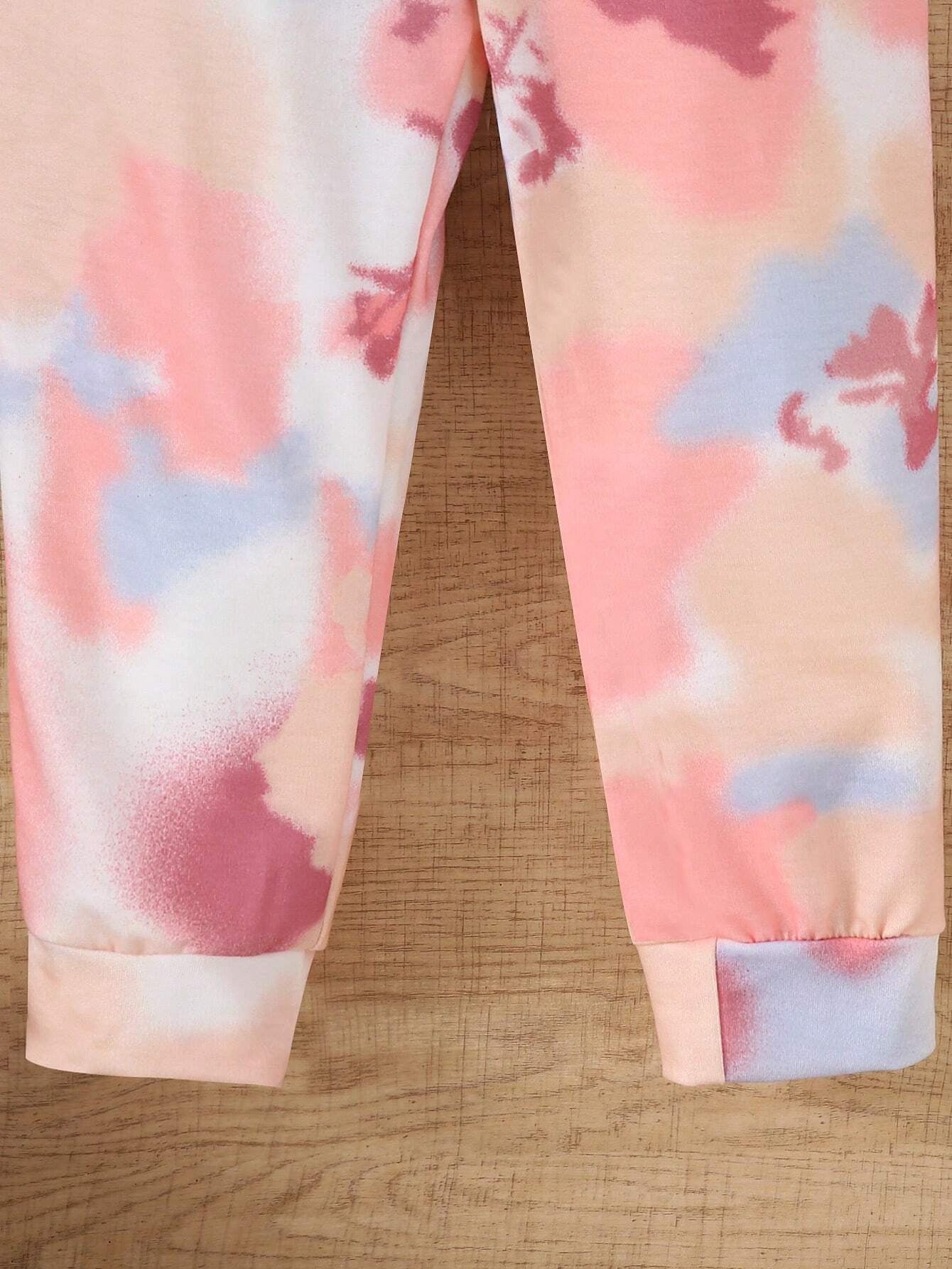 2Pcs Young Girl Casual Contrast Color Letter Print Long Sleeve Top and Contrast Pants Set, Fall/Winter