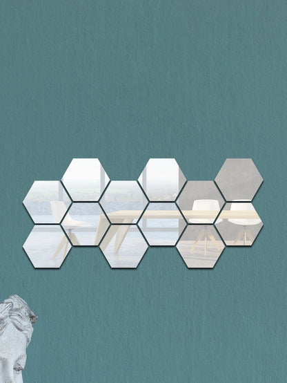 12Pcs Geometric Hexagonal 3D Mirror Acrylic Decorative Wall Stickers for Kids' Room, Living Room Decoration (Self-Adhesive)