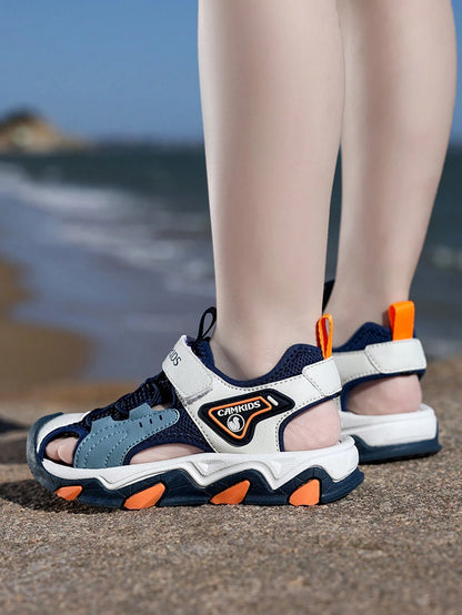 Kids Sandals, New Boys Girls Summer Sandals, School & Campus Style, Slip-Resistant Sole, Breathable, Lightweight, Hook and Loop Design, Suitable for Outdoor, Playground, Pool, Toe-Protective