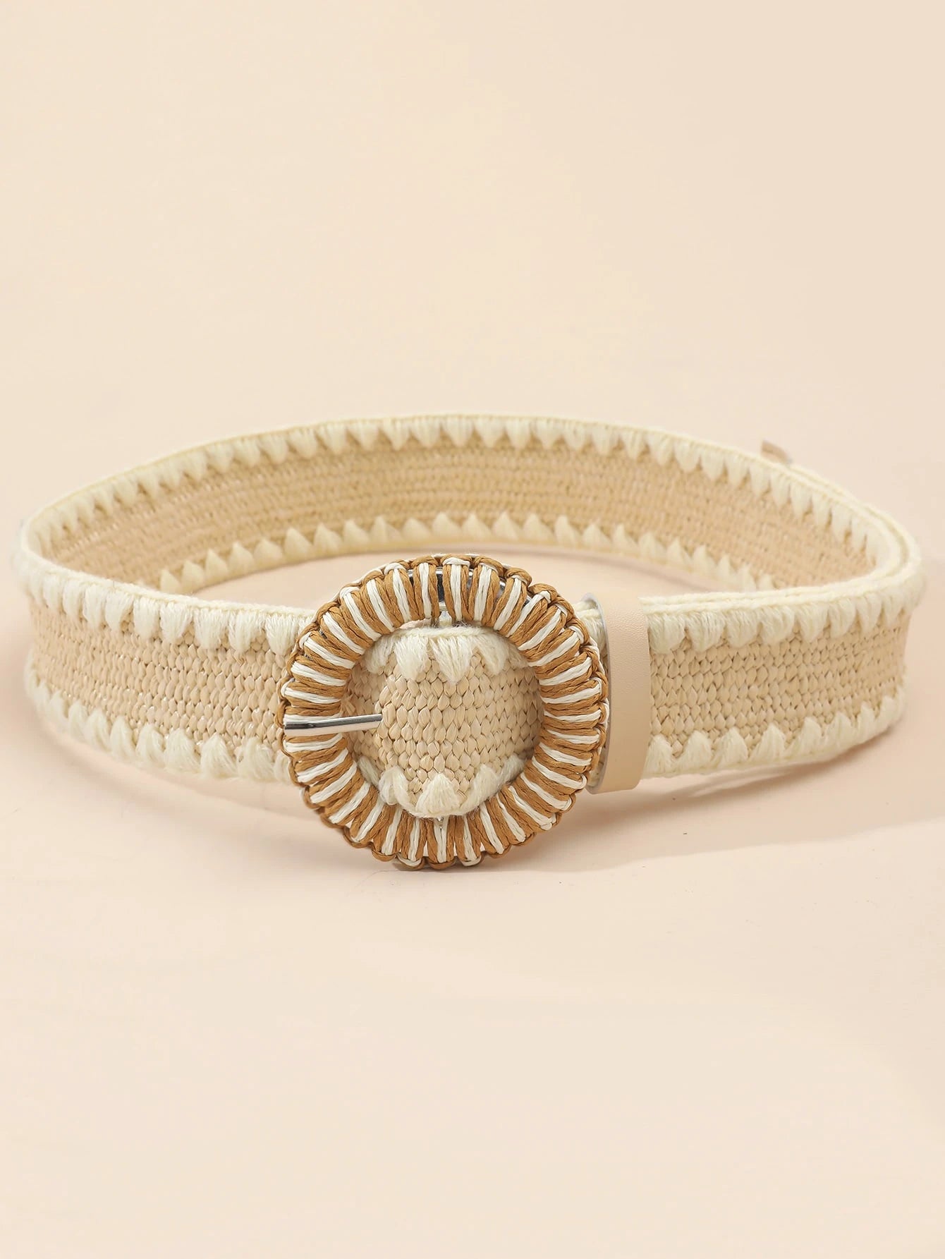 1Pc Women round Buckle Fashionable Straw Belt, for Decoration