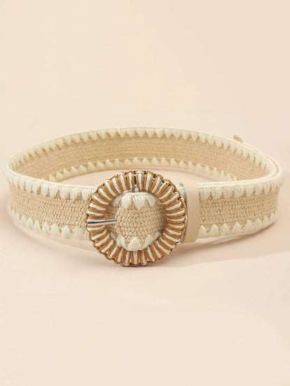 1Pc Women round Buckle Fashionable Straw Belt, for Decoration