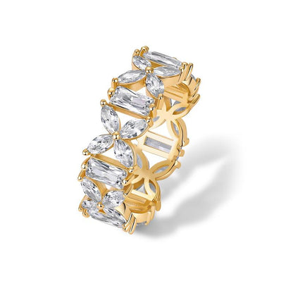 PAVOI 14K Gold Plated Bridal Eternity Ring for Women - Eternity Band with Marquise Cut Cubic Zirconia - Statement Gold Wedding Bands
