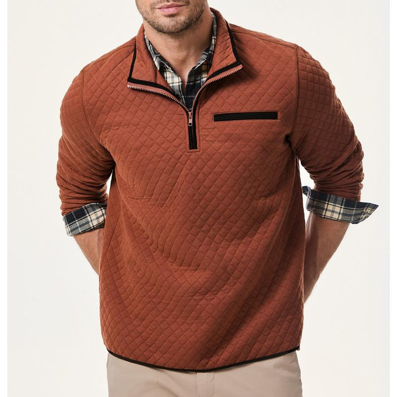 Men'S Quarter Zip up Casual Long Sleeve Quilted Sweatshirts Mock Neck Outdoor Pullover Sweaters