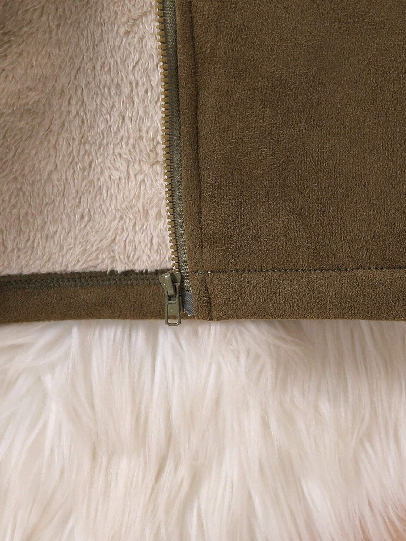 Young Boys' Fashion Casual Thermal Lined Thicken Faux Leather Patch Decor Stand Collar Zip-Up Vest