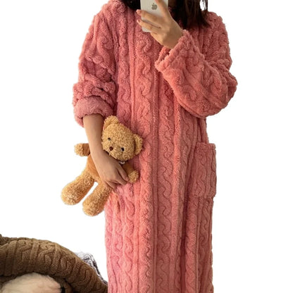 Thickened Warm plus Size Ladies Pyjamas Flannel Winter Striped Coral Velvet Long-Sleeved Nightwear Bathrobe One Piece Pajamas