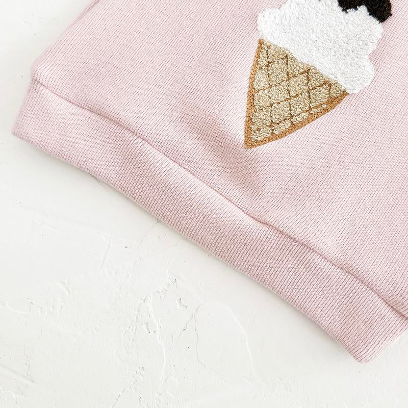 Newborn Baby Girl Spring Autumn Set Ice Cream Patch Top Striped Long Pants Top Pants 2Pc Casual Comfortable Pink Set