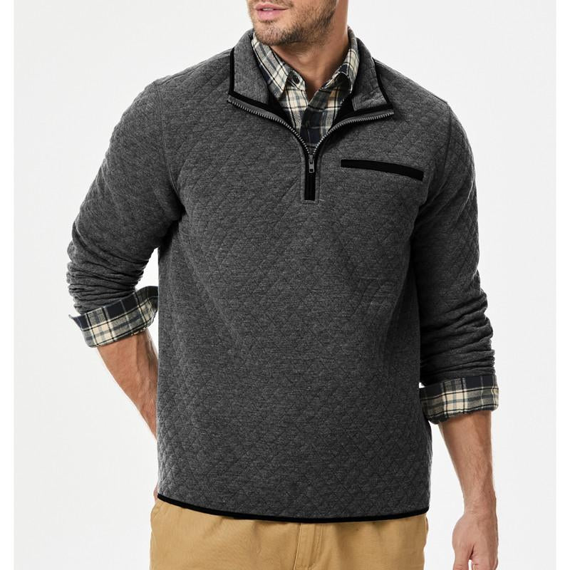 Men'S Quarter Zip up Casual Long Sleeve Quilted Sweatshirts Mock Neck Outdoor Pullover Sweaters