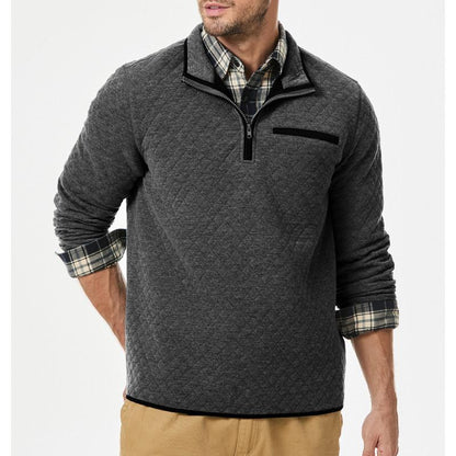 Men'S Quarter Zip up Casual Long Sleeve Quilted Sweatshirts Mock Neck Outdoor Pullover Sweaters