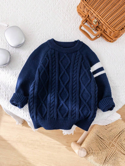 1Pc Young Boys Casual Comfortable Stylish Classic Textured Knit Deer Pattern round Neck Sweater, Suitable for Kids Outfit, Young Boy Clothes, School, Daily Wear, Travel, Party, Autumn/Winter