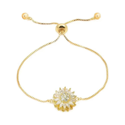 Vintage Sun Zirconia Bracelets for Women Gold Color Stainless Steel Sunflower Cuff Bracelet Fashion Girls Jewelry Accessori F5Y4