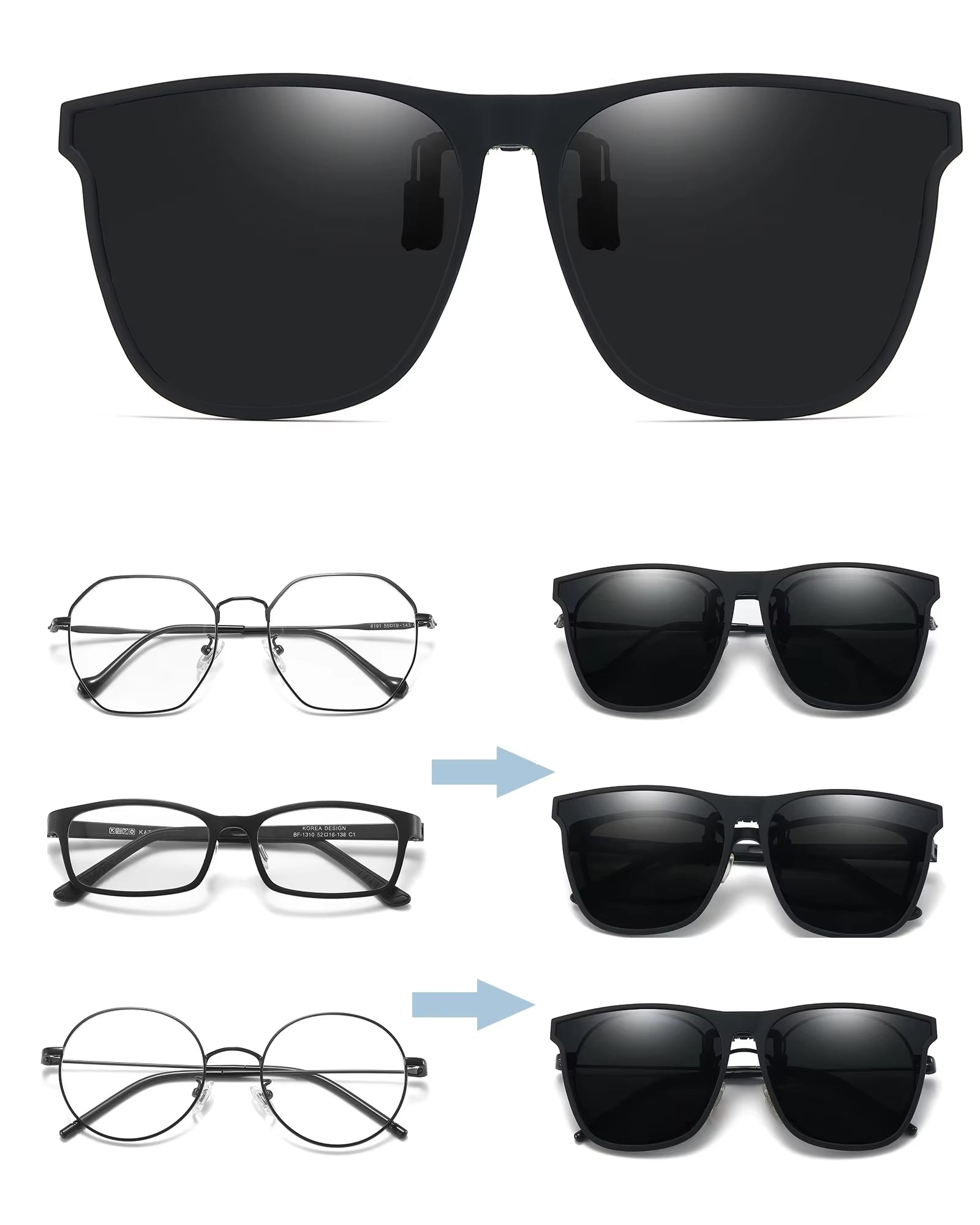 Polarized Fishing Outdoor Clip-On Flip up Clip Rimless Sunglasses for Prescription Glasses - TAC Lens with UV400 VK5