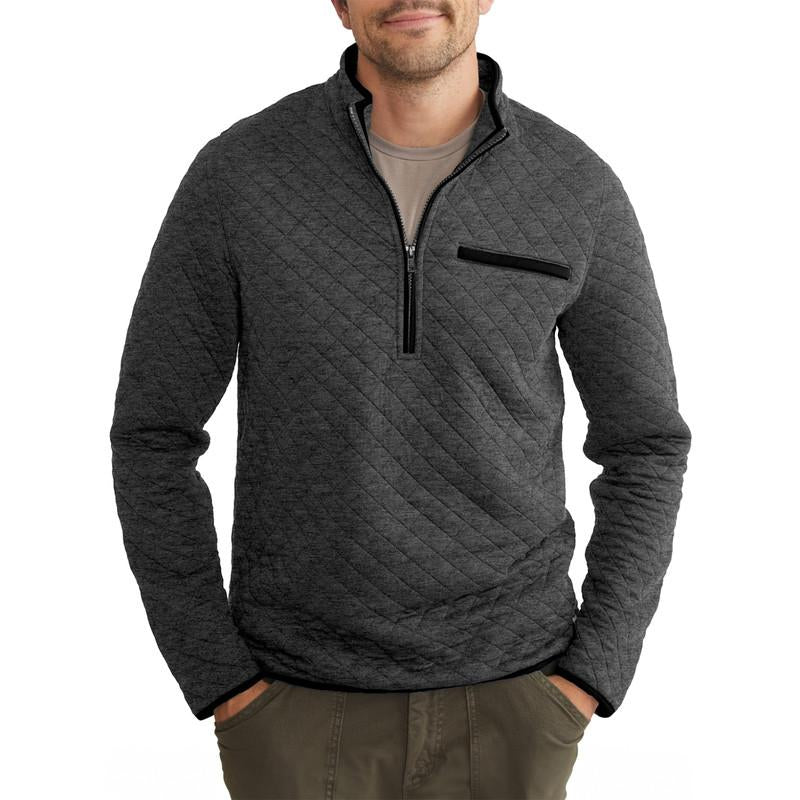 Men'S Quarter Zip up Casual Long Sleeve Quilted Sweatshirts Mock Neck Outdoor Pullover Sweaters