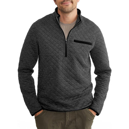 Men'S Quarter Zip up Casual Long Sleeve Quilted Sweatshirts Mock Neck Outdoor Pullover Sweaters