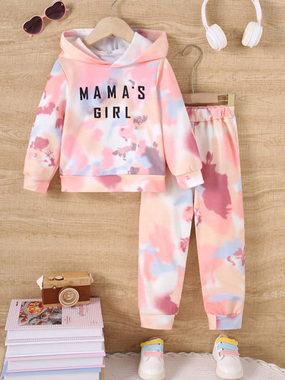 2Pcs Young Girl Casual Contrast Color Letter Print Long Sleeve Top and Contrast Pants Set, Fall/Winter