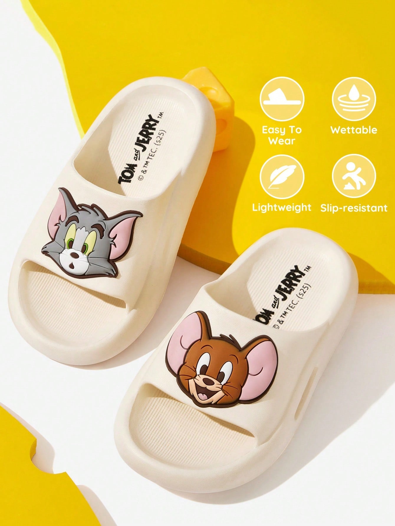 TOM & JERRY X  Cute Cartoon Graphic White Children'S EVA Slippers, Suitable for Toddlers and Kids, for Indoor, Shower or Outdoor Use, Lightweight, Comfortable and Non-Slip, for Boys and Girls
