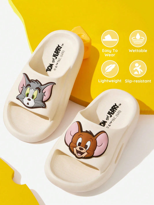 TOM & JERRY X  Cute Cartoon Graphic White Children'S EVA Slippers, Suitable for Toddlers and Kids, for Indoor, Shower or Outdoor Use, Lightweight, Comfortable and Non-Slip, for Boys and Girls