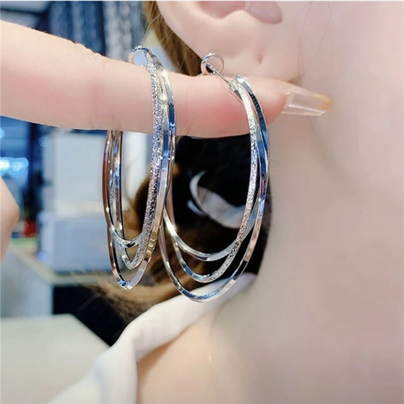 Exaggerated Metal Large Ring Earrings Fashion Popular Multi-Layer Metal Women'S Earrings