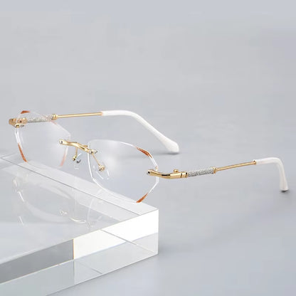Presbyopic Glasses Luxury Women Rimless Diamond Cutting Frame anti Blue Light Eyeglasses Prescription Eyewear Diopter 0 to +4.0