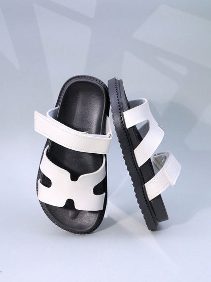 1 Pair Kids' Fashion Double Strap H-Type Sandals, Comfortable Breathable Open Toe Flat Casual Slippers, Versatile for Daily Wear