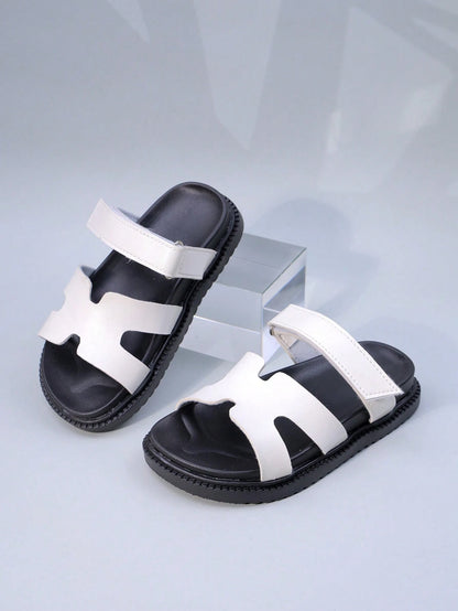 1 Pair Kids' Fashion Double Strap H-Type Sandals, Comfortable Breathable Open Toe Flat Casual Slippers, Versatile for Daily Wear