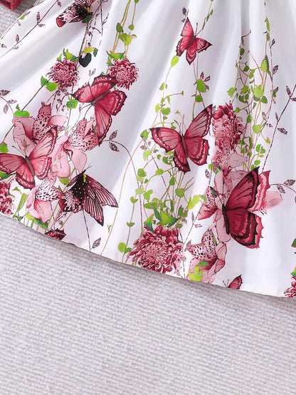 Young Girl Floral Knitted Ruffled Dress with Puff Sleeves, Elegant Flower Print Patchwork Princess Long Dress, Autumn/Winter Collection