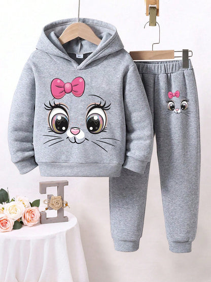 Toddler Cartoon Pattern Fleece Hoodie and Sweatpants Set
