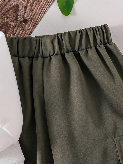 Young Boy Camo Pattern Fleece Sweatshirt and Cargo Pants Set