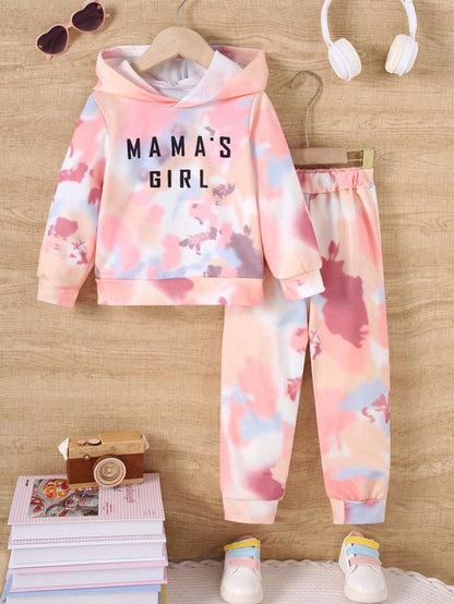 2Pcs Young Girl Casual Contrast Color Letter Print Long Sleeve Top and Contrast Pants Set, Fall/Winter