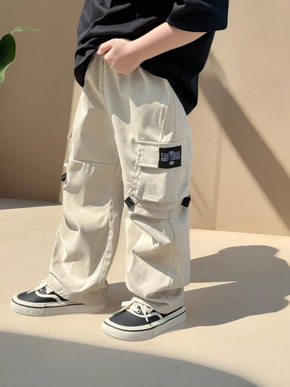 YOUNG Boys Loose Fashion Hip Hop Style Pockets Cargo Pants, Casual Streetwear Retro College Going Back to School Style