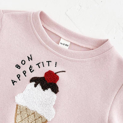 Newborn Baby Girl Spring Autumn Set Ice Cream Patch Top Striped Long Pants Top Pants 2Pc Casual Comfortable Pink Set