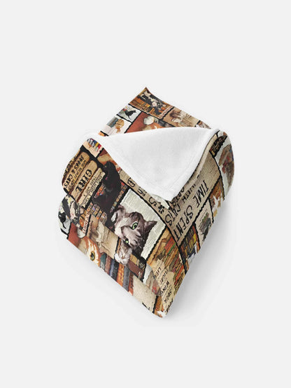 1Pc Cat & Slogan Graphic Blanket