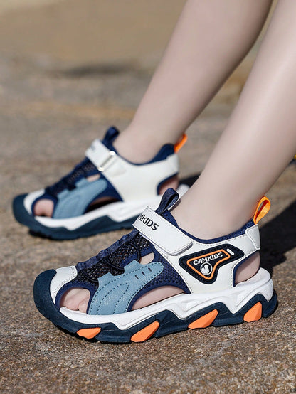 Kids Sandals, New Boys Girls Summer Sandals, School & Campus Style, Slip-Resistant Sole, Breathable, Lightweight, Hook and Loop Design, Suitable for Outdoor, Playground, Pool, Toe-Protective