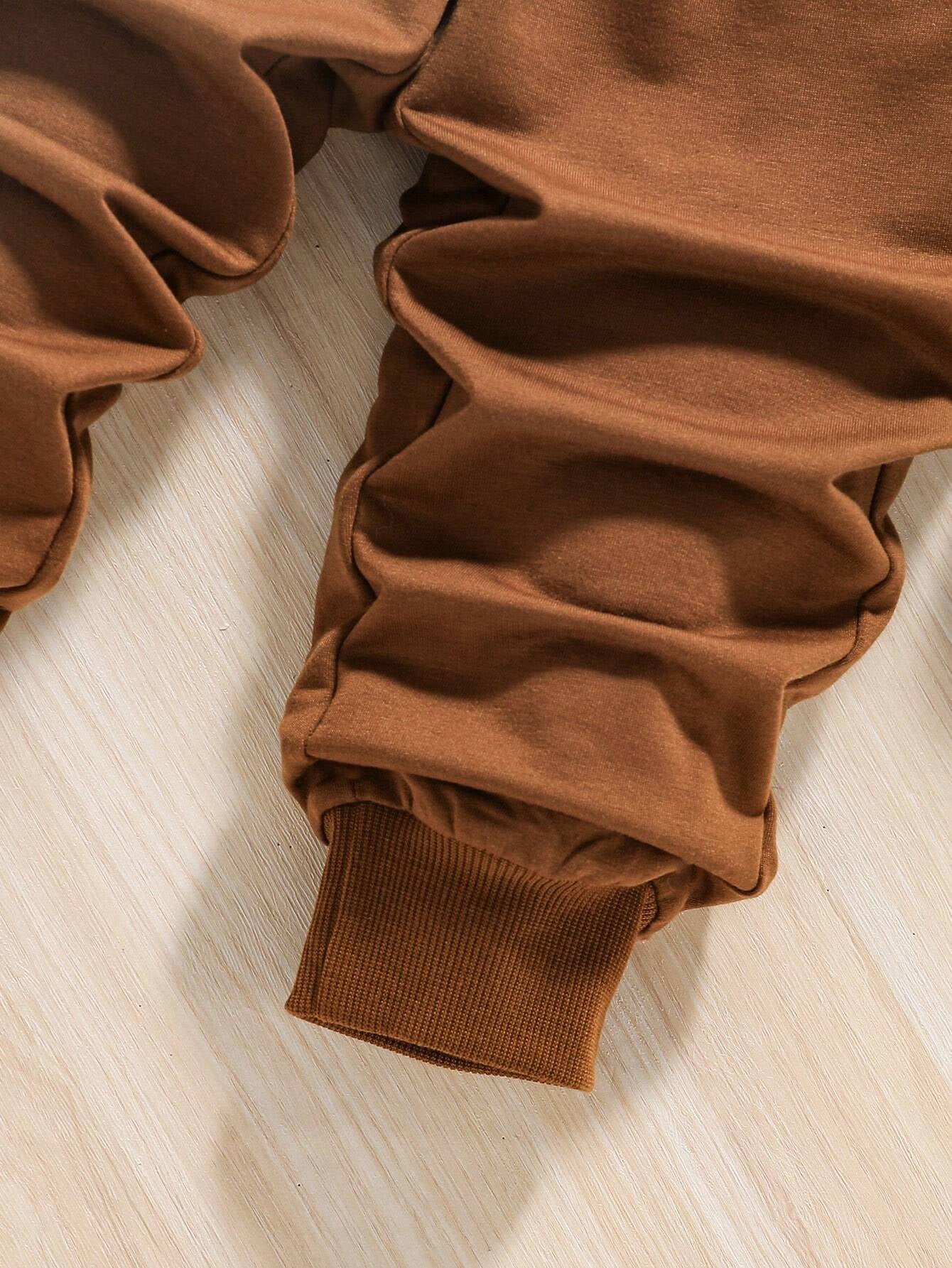 Young Girl 2Pcs Cartoon Print Crew Neck Sweatshirt and Sweatpants Set