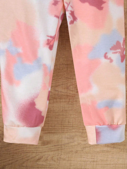 2Pcs Young Girl Casual Contrast Color Letter Print Long Sleeve Top and Contrast Pants Set, Fall/Winter