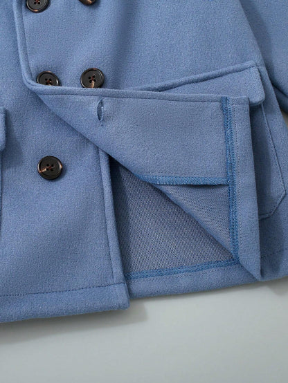 Young Boys' Solid Color Long Sleeve Knitted Jacket, Fall Casual Outerwear for Young Boys