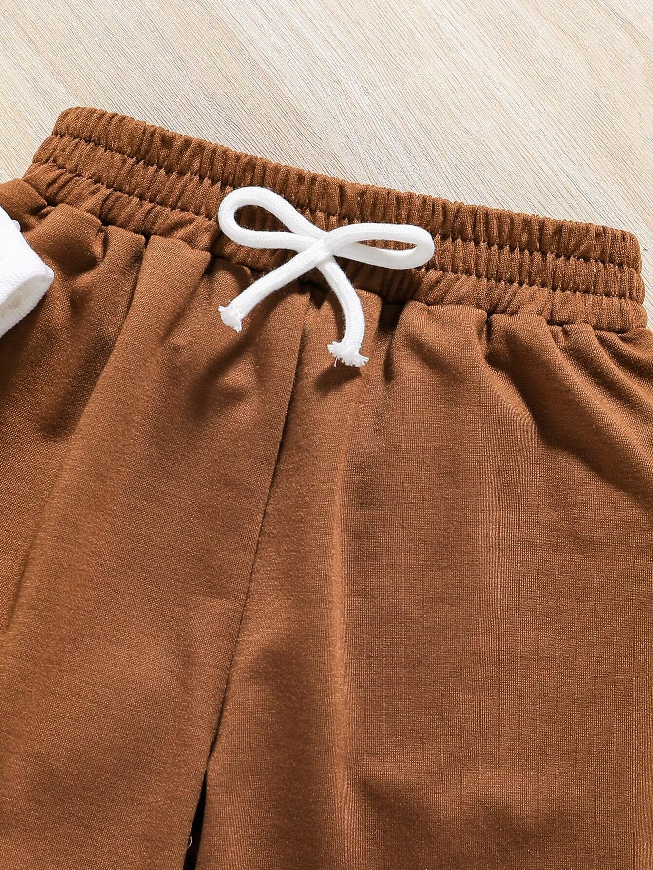 Young Girl 2Pcs Cartoon Print Crew Neck Sweatshirt and Sweatpants Set