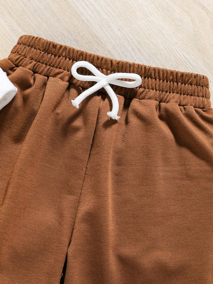 Young Girl 2Pcs Cartoon Print Crew Neck Sweatshirt and Sweatpants Set