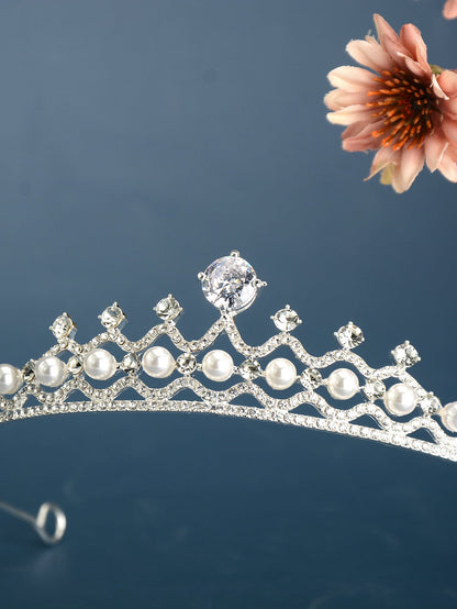 Faux Pearl & Cubic Zirconia Crown Design Wedding Headband