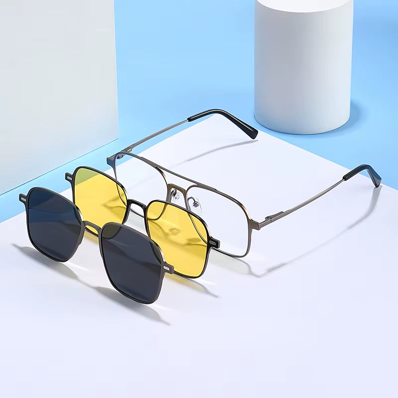 New Metal 3 in 1 Polarized Sunglasses Men Style Magnet Clip on Glasses Frame Trend 2024 Optical Computer Glasses UV400