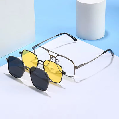New Metal 3 in 1 Polarized Sunglasses Men Style Magnet Clip on Glasses Frame Trend 2024 Optical Computer Glasses UV400