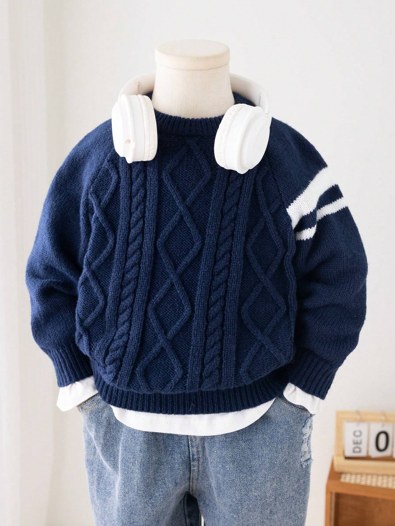 1Pc Young Boys Casual Comfortable Stylish Classic Textured Knit Deer Pattern round Neck Sweater, Suitable for Kids Outfit, Young Boy Clothes, School, Daily Wear, Travel, Party, Autumn/Winter