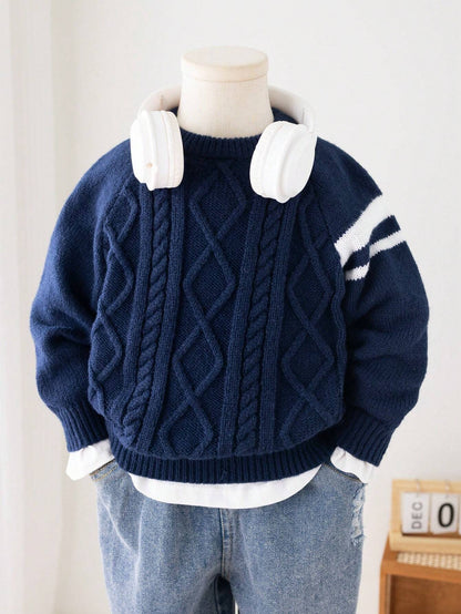 1Pc Young Boys Casual Comfortable Stylish Classic Textured Knit Deer Pattern round Neck Sweater, Suitable for Kids Outfit, Young Boy Clothes, School, Daily Wear, Travel, Party, Autumn/Winter