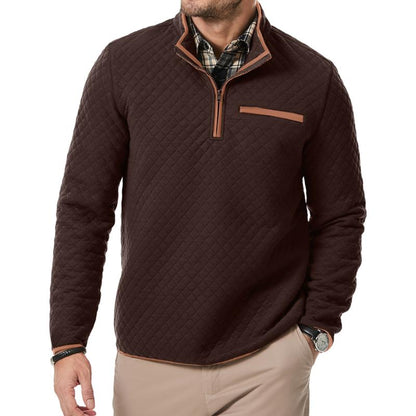Men'S Quarter Zip up Casual Long Sleeve Quilted Sweatshirts Mock Neck Outdoor Pullover Sweaters