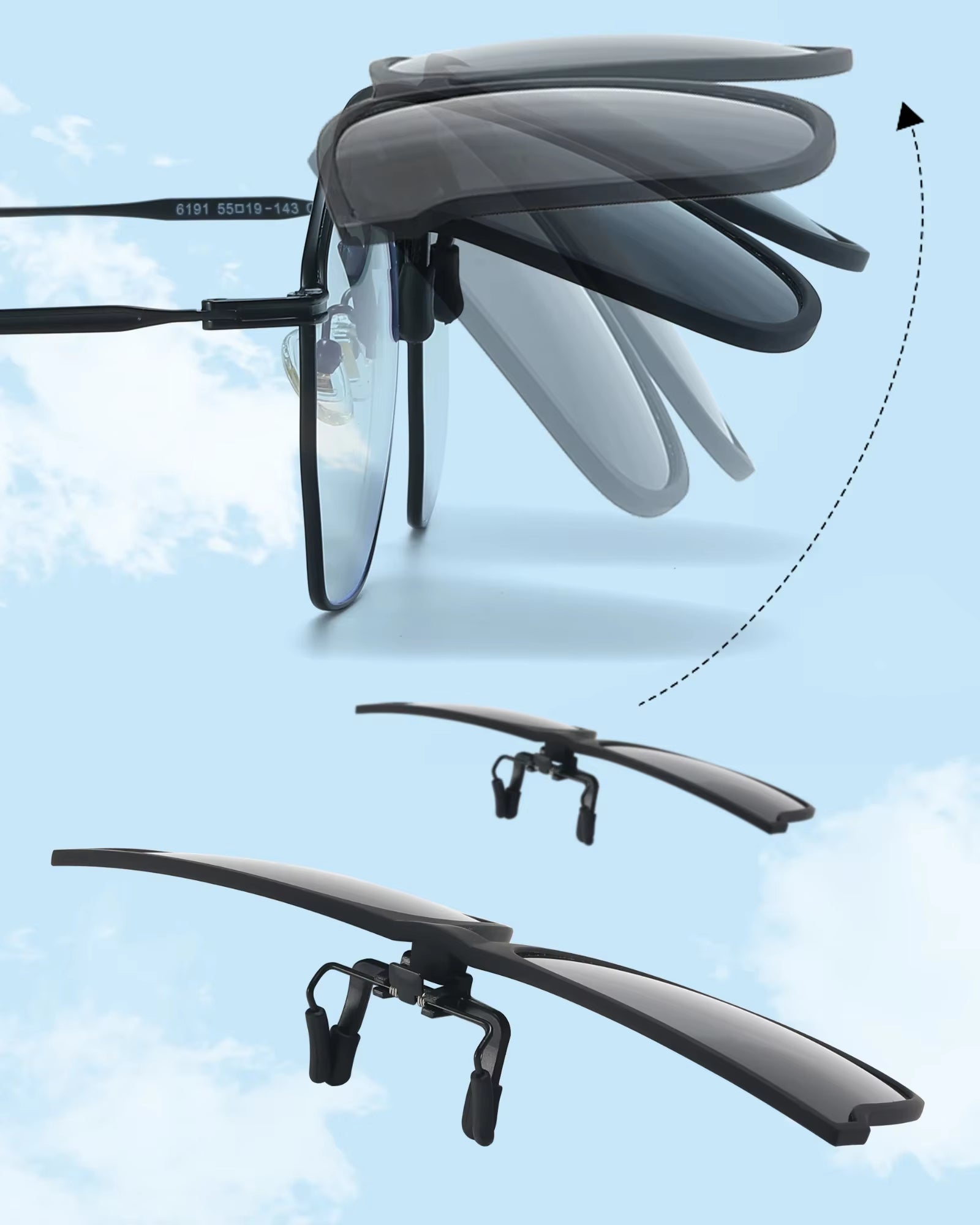 Polarized Fishing Outdoor Clip-On Flip up Clip Rimless Sunglasses for Prescription Glasses - TAC Lens with UV400 VK5