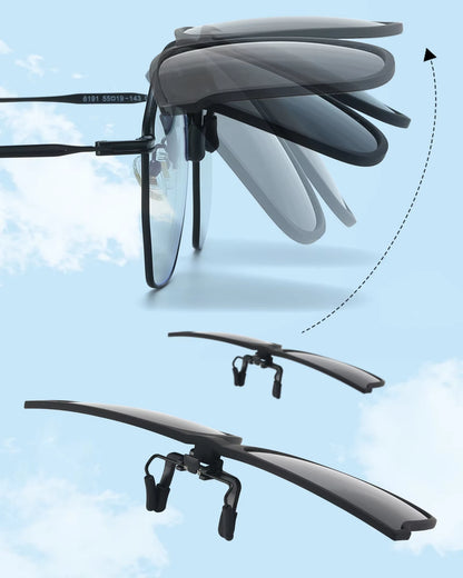 Polarized Fishing Outdoor Clip-On Flip up Clip Rimless Sunglasses for Prescription Glasses - TAC Lens with UV400 VK5