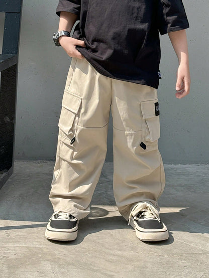 YOUNG Boys Loose Fashion Hip Hop Style Pockets Cargo Pants, Casual Streetwear Retro College Going Back to School Style