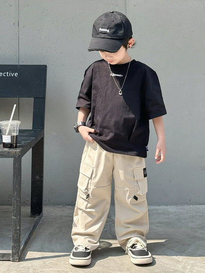 YOUNG Boys Loose Fashion Hip Hop Style Pockets Cargo Pants, Casual Streetwear Retro College Going Back to School Style
