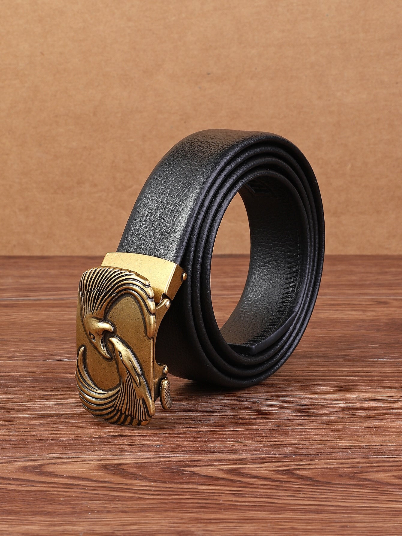 1Pc 95G Heavy Duty Gold-Color Belt with Double Eagles Buckle for Men'S Business Attire
