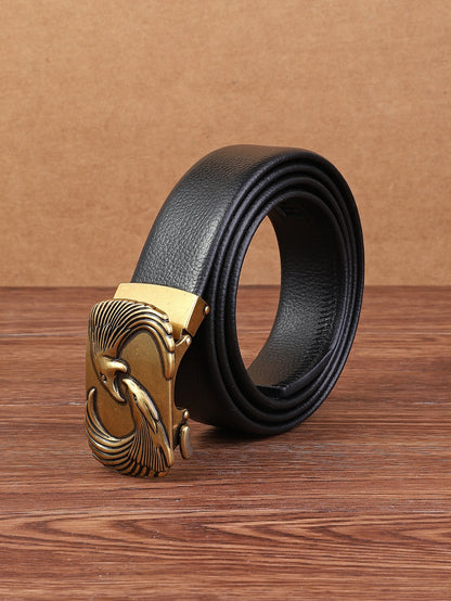 1Pc 95G Heavy Duty Gold-Color Belt with Double Eagles Buckle for Men'S Business Attire